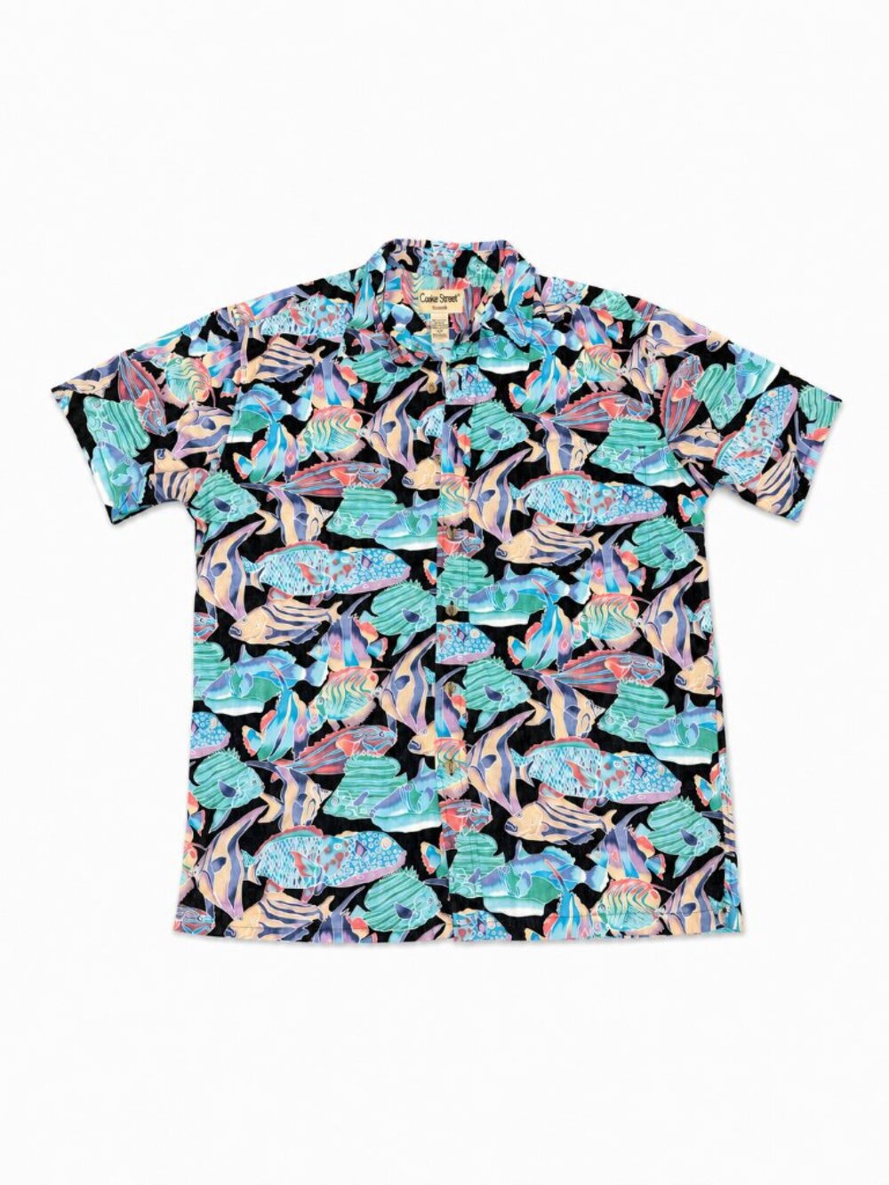 Cooke Street Honolulu Men’s M Fish Print Hawaiian Aloha Shirt 100% Cotton Blue